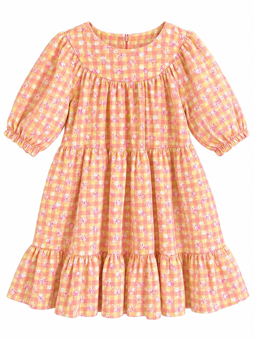 Zara Girls Embroidered Daisy Gingham Tiered Dress Size 4-5Y